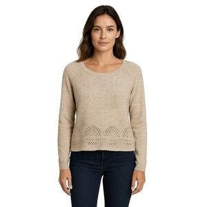 NWT Troubadour Anthropologie Women's Beige Knit Sweater with Eyelet Detail Large